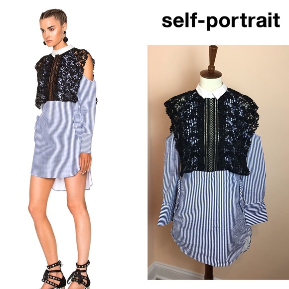 Self-Portrait Dresses & Skirts - Authentic SELF-PORTRAIT Lace Blue Striped Dress
